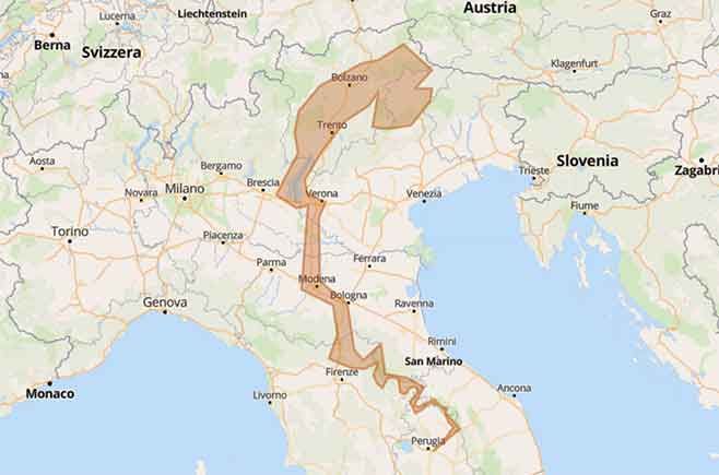 Giro mozzafiato dall'Umbria alle strade di Alpi e Dolomiti - Mappa