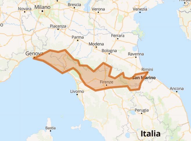 La strada Appenninica Coast to Coast Genova Rimini Genova - Mappa
