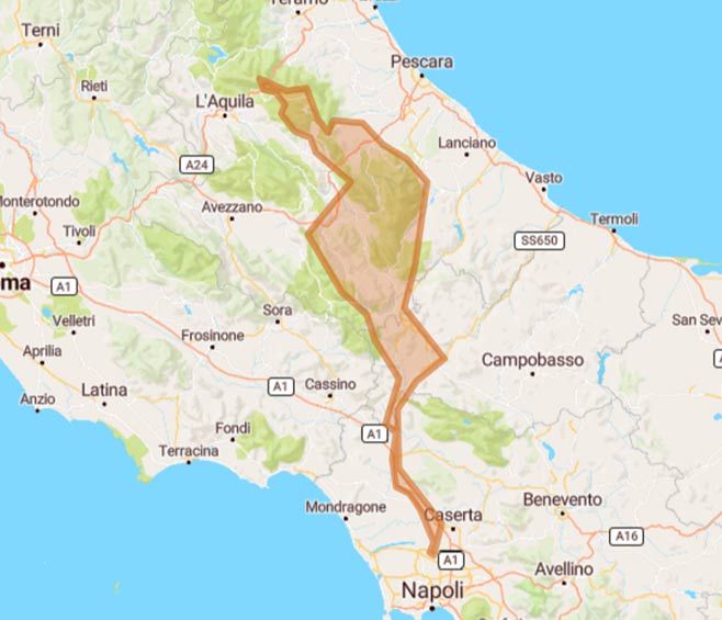 Weekend in moto: Napoli, Majella, Campo Imperatore e ritorno - Mappa